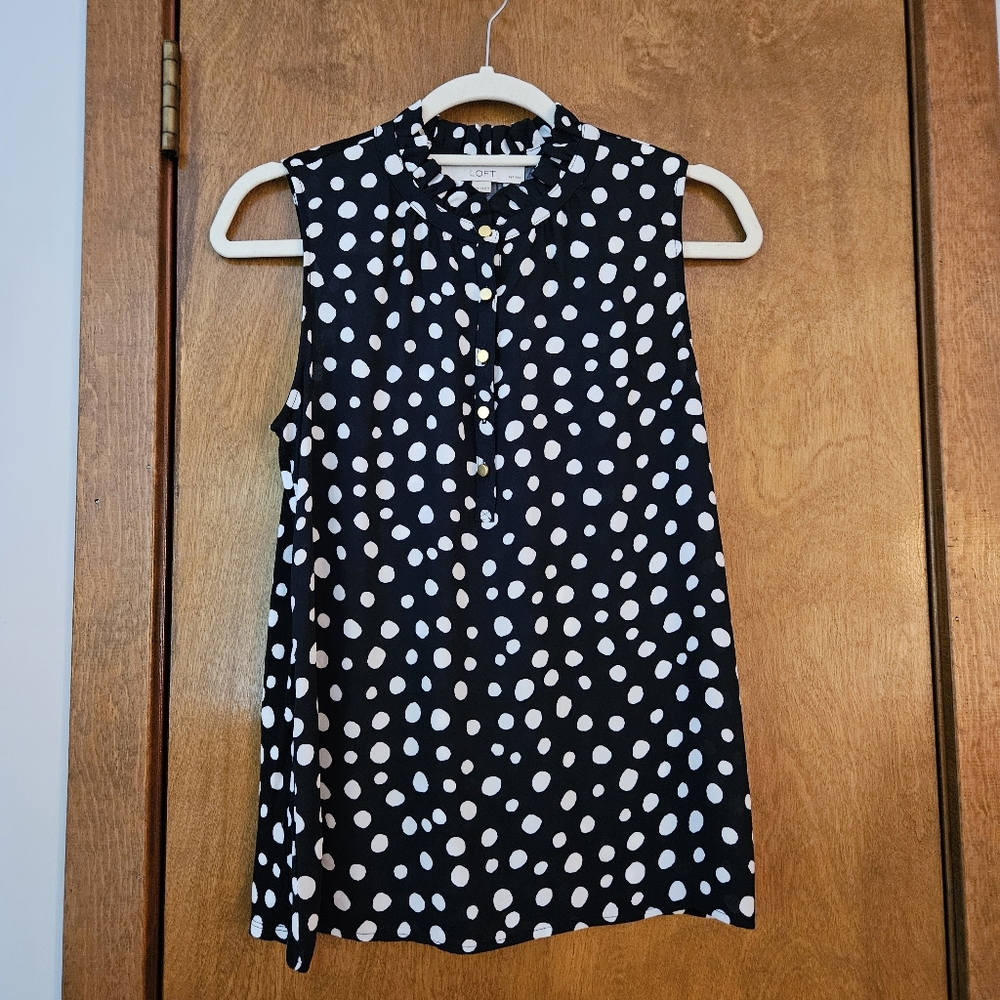 LOFT Petite Black and White Polka Dot Sleeveless Top